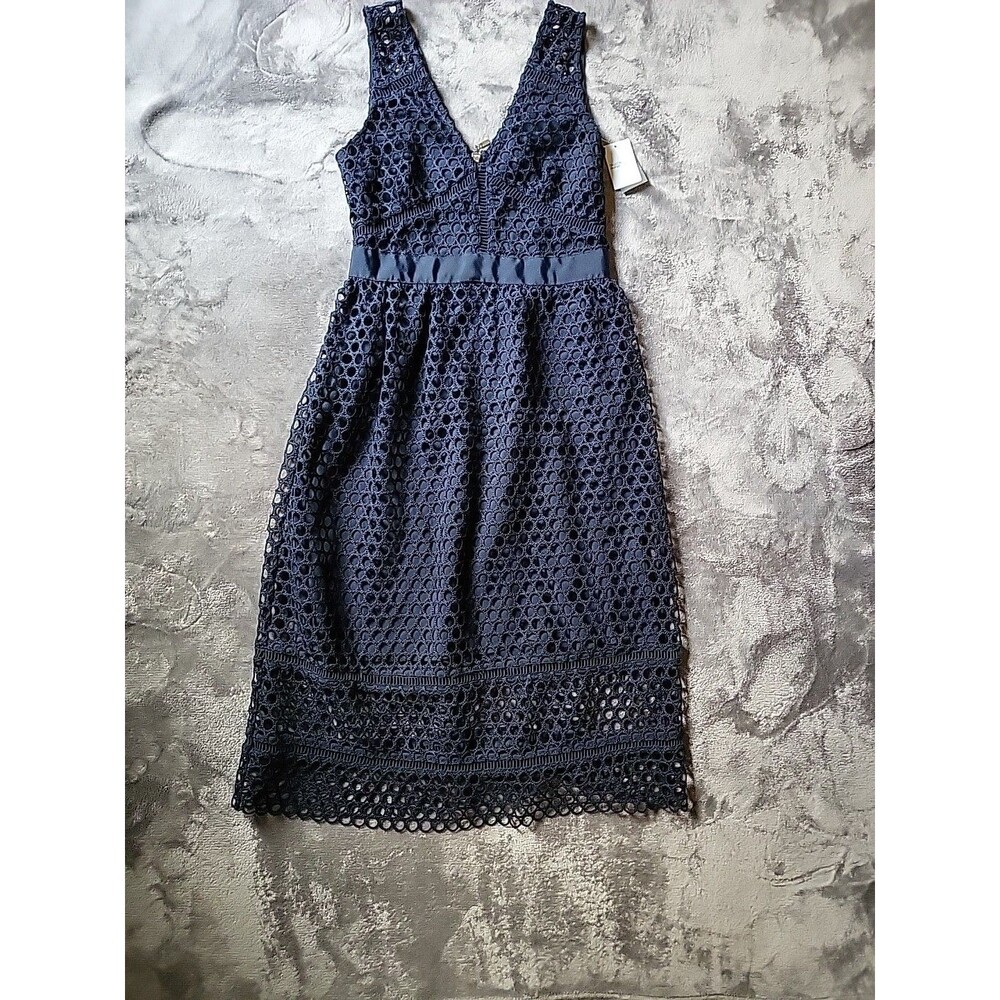 Abercrombie Fitch Navy Blue Dress Crochet Lace MIDI Length Sleeveless Womens XSP